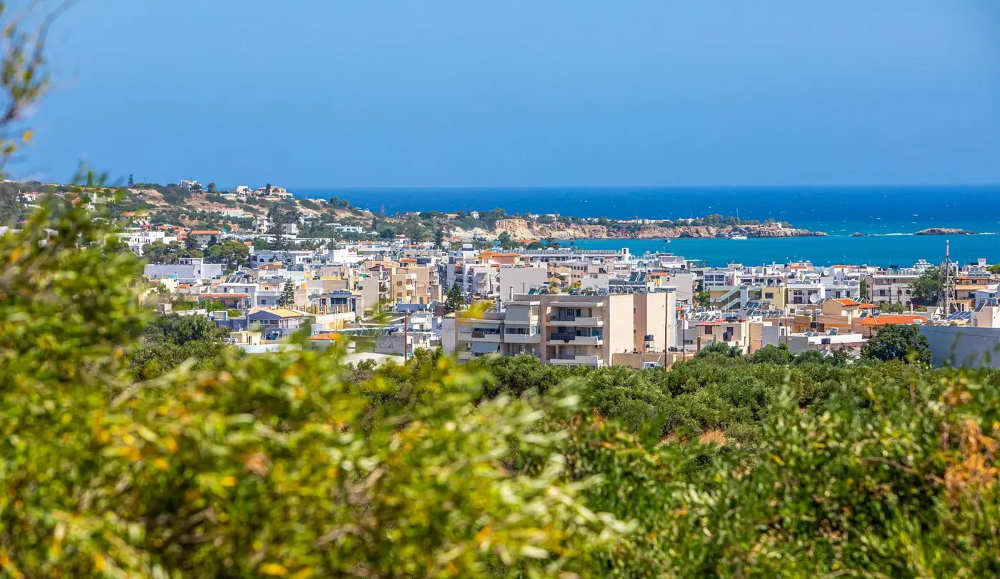 Bright day view of Heraklion city with the blue sea in the background, Crete, Greece.