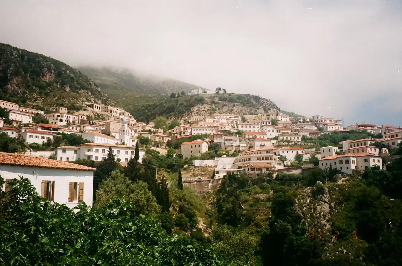 Panoramic view of the quaint mountainside town of Dhermi in Albania.